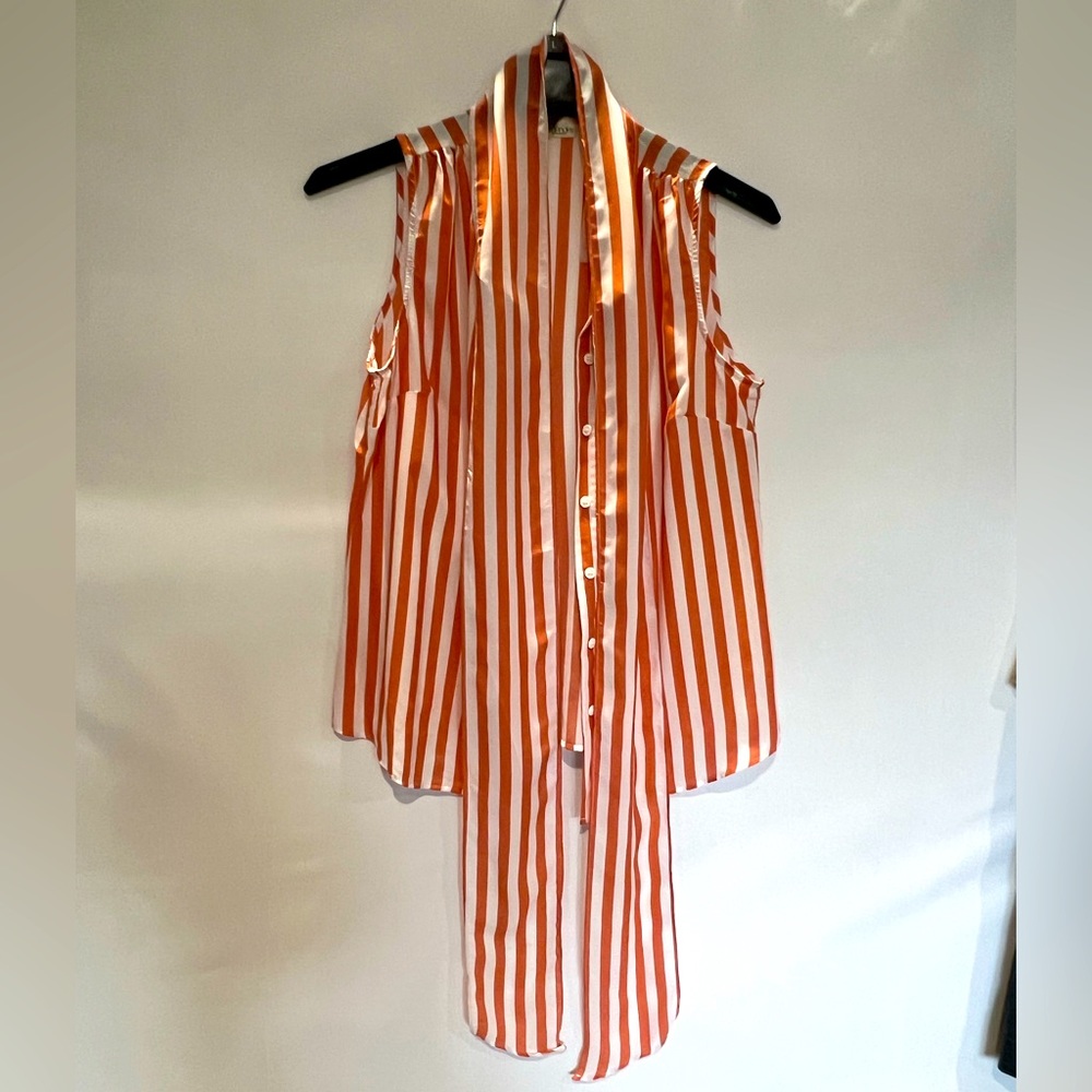 NWT Eva Mendes by New York & Company Coral/White Striped Sleeveless Blouse